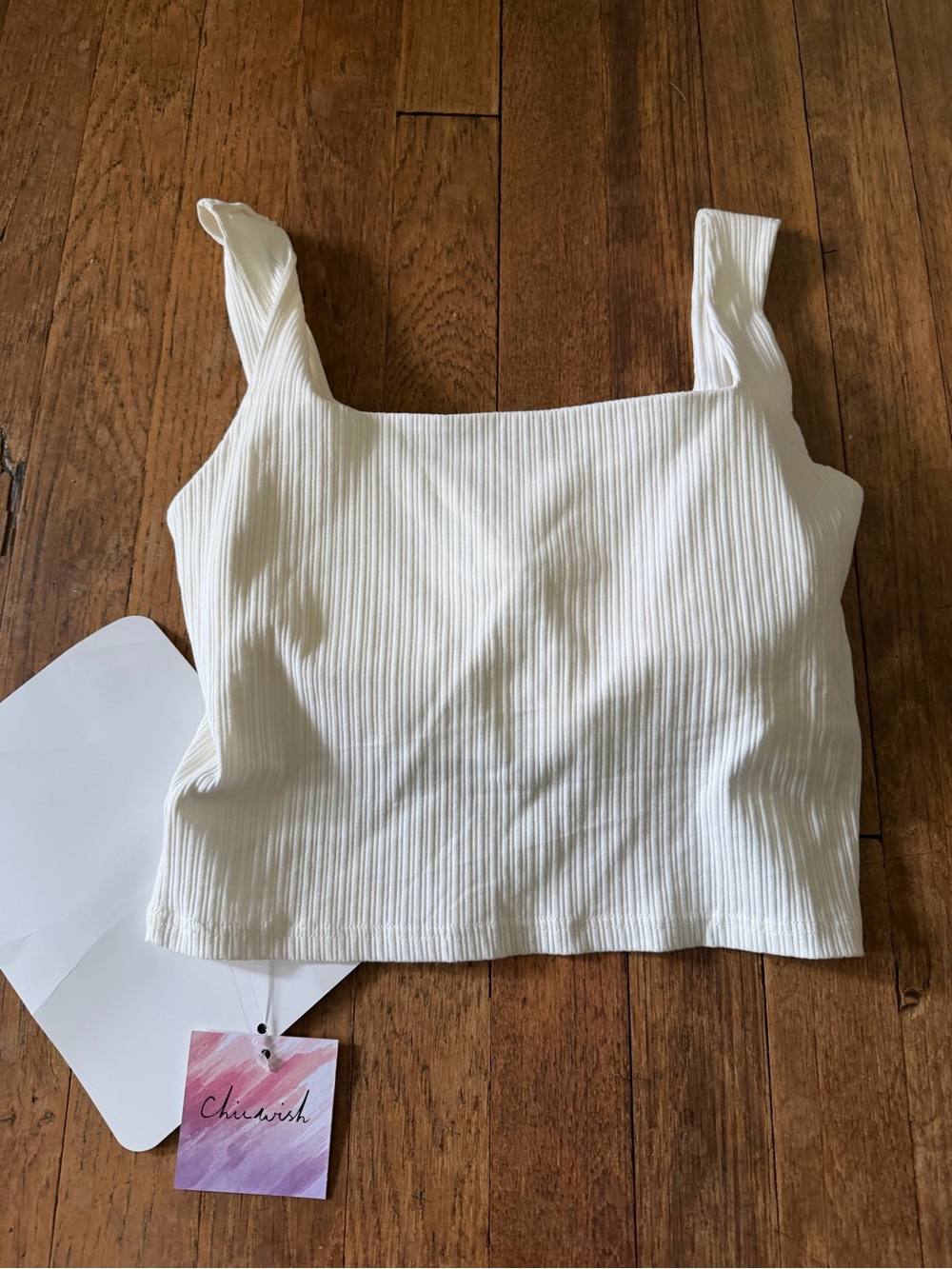 Chicwish Cream Ribbed Square-Neck Crop Top